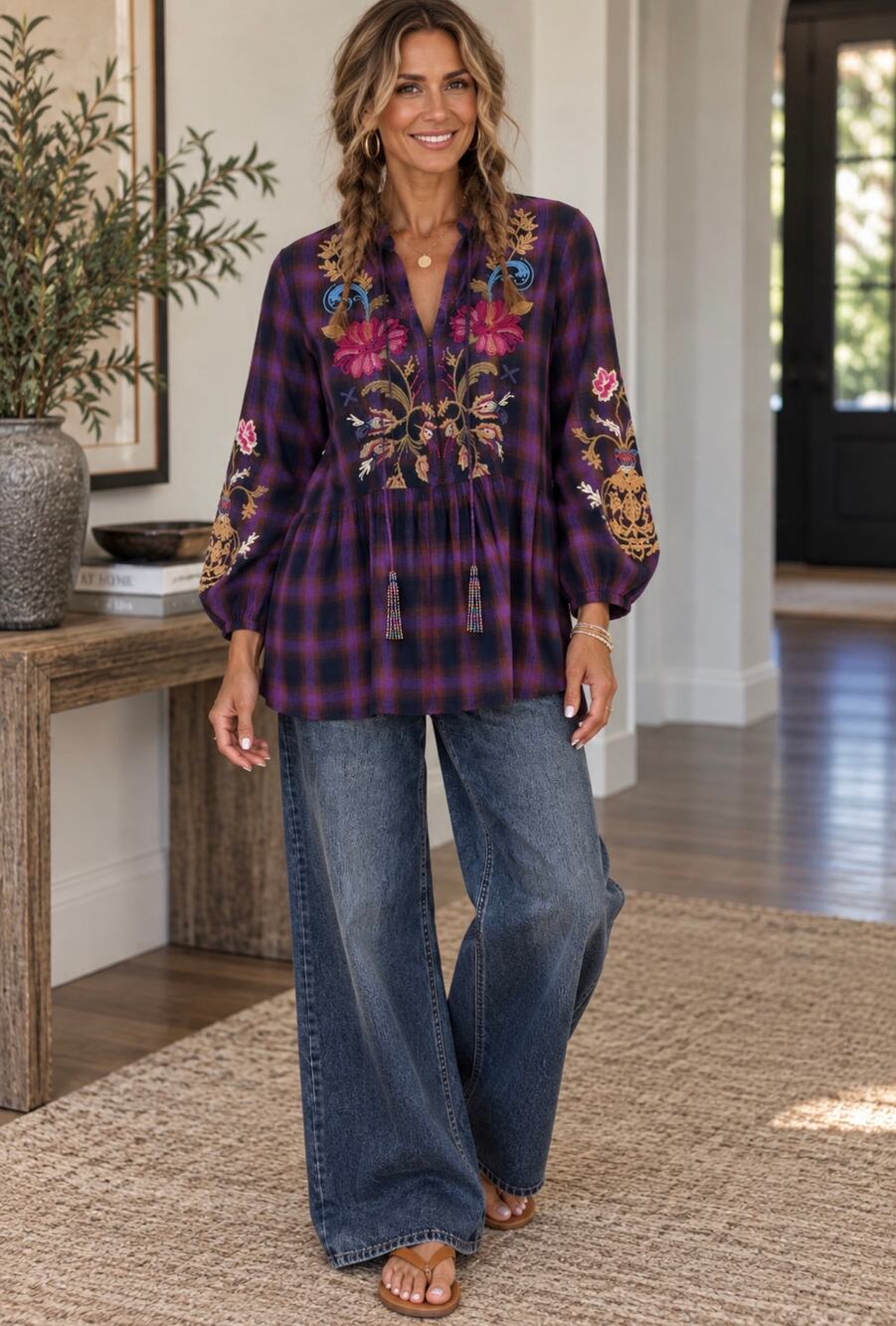 JOHNNY WAS WORKSHOP V-Neck Swing Blouse NWT Size SMALL